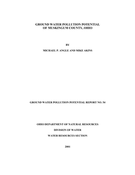 Ground Water Pollution Potential of Muskingum County, Ohio