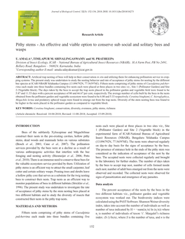 Pithy Stems - an Effective and Viable Option to Conserve Sub Social and Solitary Bees and Wasps