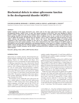 Biochemical Defects in Minor Spliceosome Function in the Developmental Disorder MOPD I