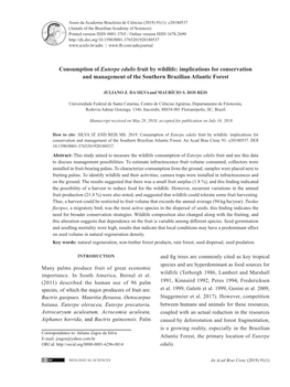 Consumption of Euterpe Edulis Fruit by Wildlife: Implications for Conservation and Management of the Southern Brazilian Atlantic Forest