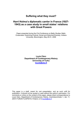 Harri Holma's Diplomatic Career in France
