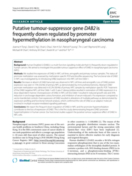 Putative Tumour-Suppressor Gene DAB2 Is Frequently Down Regulated