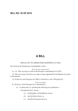 A Bill for an Act to Amend the Passports Act 2002