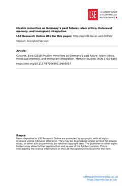 Islam Critics, Holocaust Memory, and Immigrant Integration LSE Research Online URL for This Paper: Version: Accepted Version