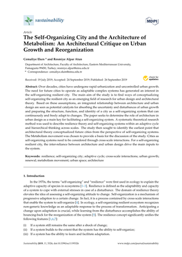 The Self-Organizing City and the Architecture of Metabolism: an Architectural Critique on Urban Growth and Reorganization