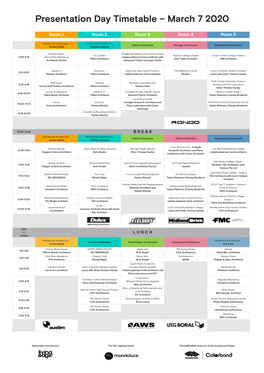Presentation Day Timetable – March 7 2020 Presentation Day Timetable - March 7 Room 1 Room 2 Room 3 Room 4 Room 5
