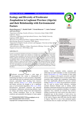 Ecology and Diversity of Freshwater Zooplankton In