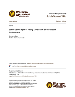 Storm-Sewer Input of Heavy Metals Into an Urban Lake Environment