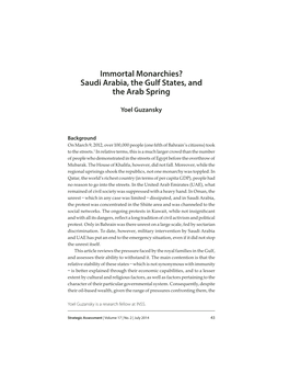 Immortal Monarchies? Saudi Arabia, the Gulf States, and the Arab Spring