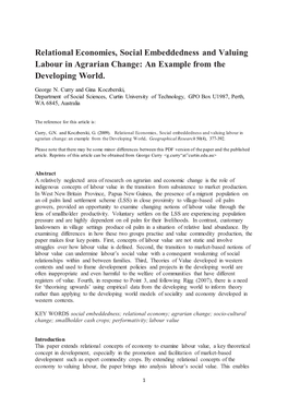 Relational Economies, Social Embeddedness and Valuing Labour in Agrarian Change: an Example from the Developing World