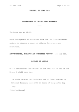 Proceedings of the National Assembly