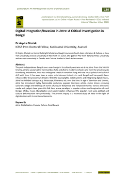 Digital Integration/Invasion in Jatra: a Critical Investigation in Bengal