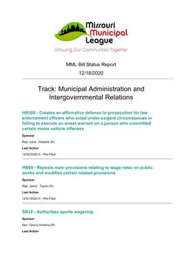 Track: Municipal Administration and Intergovernmental Relations