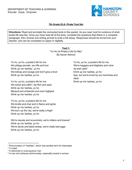 Empower 7Th Grade ELA: Pirate Text Set Directions