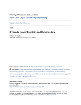 Dividends, Noncontractibility, and Corporate Law