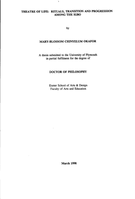 Theatre of Life: Rituals, Transition and Progression Among the Igbo
