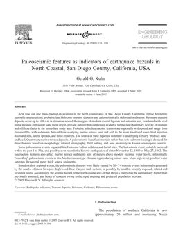 Paleoseismic Features As Indicators of Earthquake Hazards in North Coastal, San Diego County, California, USA