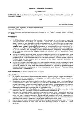 CAMPAGNOLO LICENSE AGREEMENT by and Between