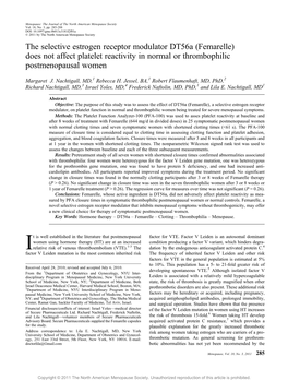 The Selective Estrogen Receptor Modulator Dt56a (Femarelle) Does Not Affect Platelet Reactivity in Normal Or Thrombophilic Postmenopausal Women