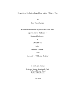 Nonprofits in Production: Race, Place, and the Politics of Care by Juan