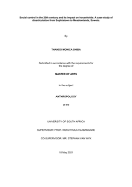 A Case Study of Disarticulation from Sophiatown to Meadowlands, Soweto