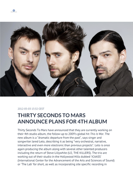 Thirty Seconds to Mars Announce Plans for 4Th Album