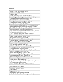 Native Vernal Pool Habitat Plant List