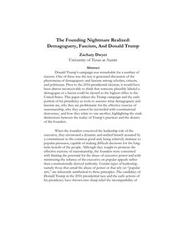 The Founding Nightmare Realized: Demagoguery, Fascism, and Donald Trump