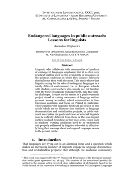 Endangered Languages in Public Outreach: Lessons for Linguists