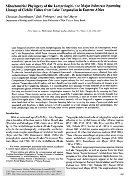 Mitochondrial Phylogeny of the Lamprologini, the Major Substrate Spawning Lineage of Cichild Fishes from Lake Tanganyika in Eastern Africa