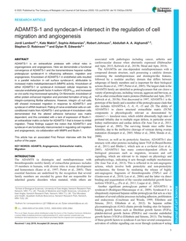 ADAMTS-1 and Syndecan-4 Intersect in the Regulation of Cell Migration and Angiogenesis Jordi Lambert1,*, Kate Makin2, Sophia Akbareian1, Robert Johnson1, Abdullah A