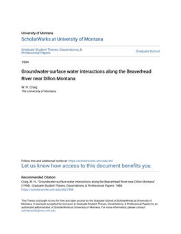 Groundwater-Surface Water Interactions Along the Beaverhead River Near Dillon Montana