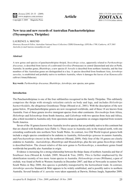 Zootaxa, New Taxa and New Records of Australian Panchaetothripinae