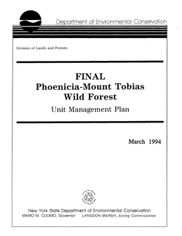 FINAL Phoenicia-Mount Tobias Wild Forest Unit Management Plan