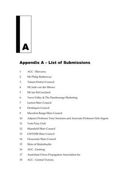 Appendix a – List of Submissions