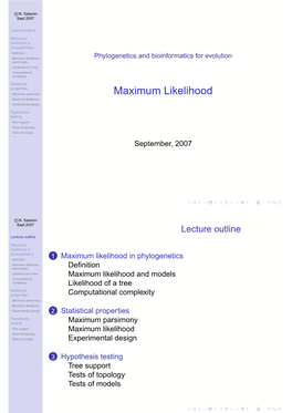 Phylogenetics and Bioinformatics for Evolution [30Pt] Maximum Likelihood