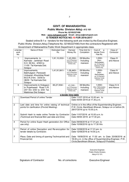 GOVT. of MAHARASHTRA Public Works Division Akluj– 413