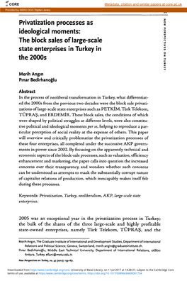 Privatization Processes As Ideological Moments: the Block Sales of Large-Scale State Enterprises in Turkey in the 2000S