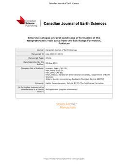 Chlorine Isotopes Unravel Conditions of Formation of the Neoproterozoic Rock Salts from the Salt Range Formation, Pakistan