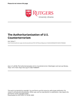 The Authoritarianization of U.S. Counterterrorism