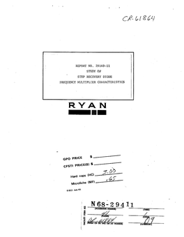 Report No. 29169-11 Study of Step Recovery Diode Frequency Multiplier Characteristics