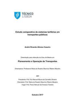 Estudo Comparativo De Sistemas Tarifários Em Transportes Públicos