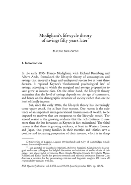 Modigliani's Life-Cycle Theory of Savings Fifty Years Later*