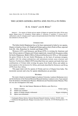 The Lichen Genera Heppia and Peltula in India D. K. Upreti