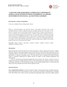 “And Now for Something Completely Different ” Stimulating Interventions to Improve Academic Outcomes in Financial Accounting Courses