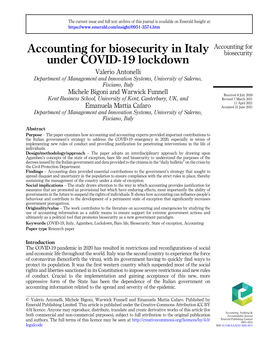 Accounting for Biosecurity in Italy Under COVID-19 Lockdown