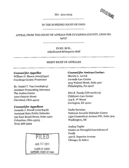 AUG 3 0 Toli CLERK of Cgilrt SUPREME COURT of OHI TABLE of CONTENTS