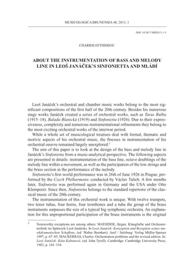 About the Instrumentation of Bass and Melody Line in Leoš Janáček’S Sinfonietta and Mládí