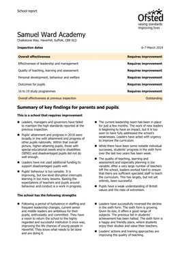 Samuel Ward Academy Chalkstone Way, Haverhill, Suffolk, CB9 0LD