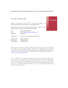 Behavior of Escherichia Coli O157:H7, Listeria Monocytogenes, and Salmonella Typhimurium in Teewurst, a Raw Spreadable Sausage